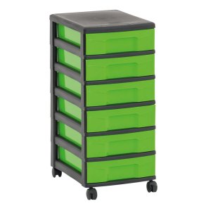 Reol med 6 sm skuffer